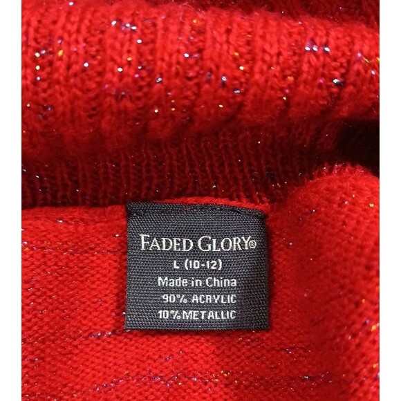Faded Glory High Mock Neck Shirt Sleeve Sweater Dress Size L 10/12 Red Metallic - Picture 12 of 13